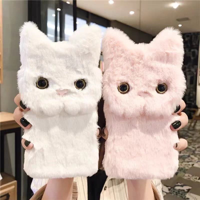 Vivo V40 - Winter Hairy 3D Cat Phone Holder